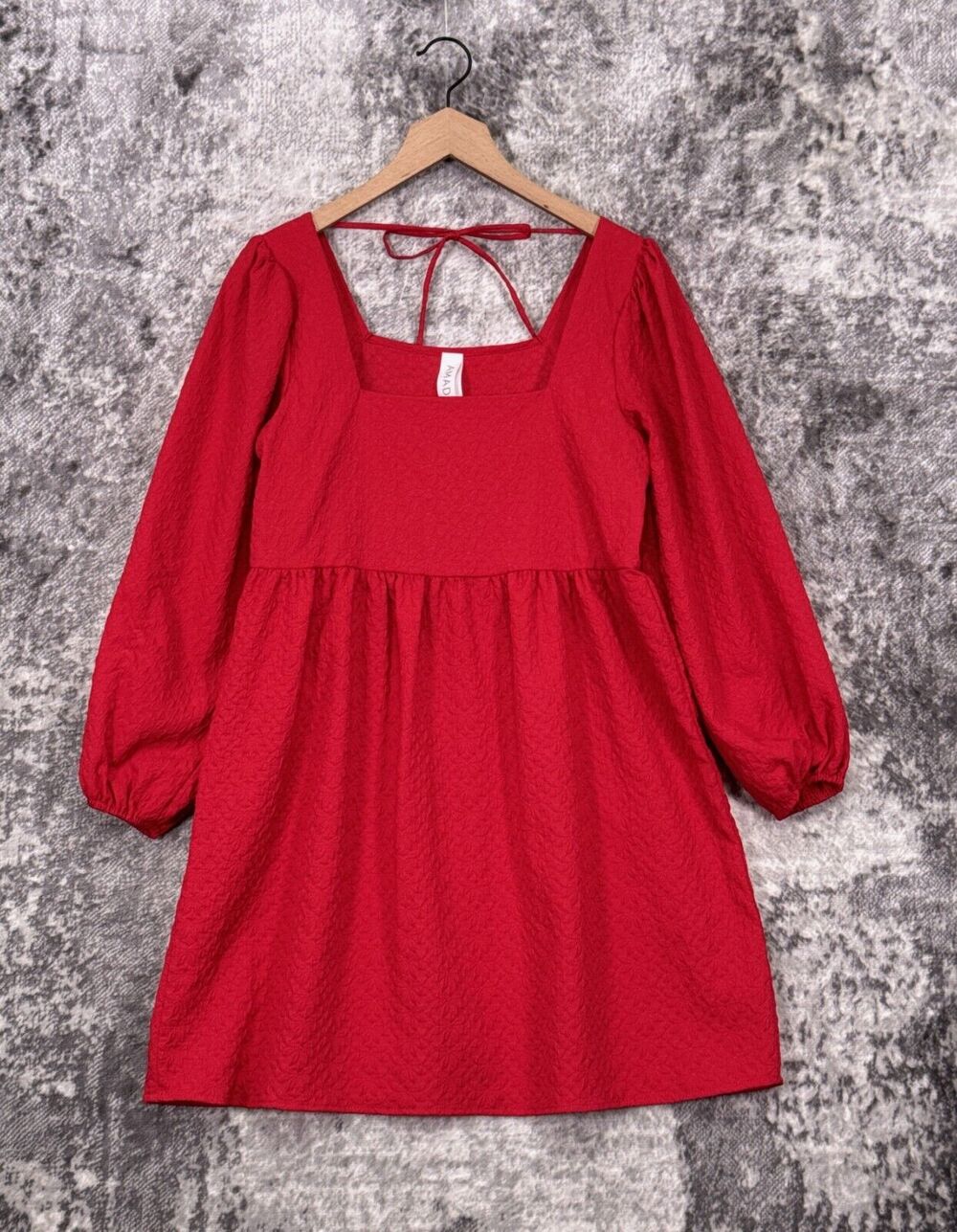 Anthropologie Dress Small Womens Amadi Red Textured Square Neck Long Sleeve